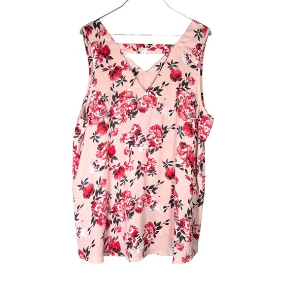 Maurices Womens Dressy Floral Tank Top Sz XL Pink V Neck Bar Back Flowy Chiffon - Picture 3 of 10
